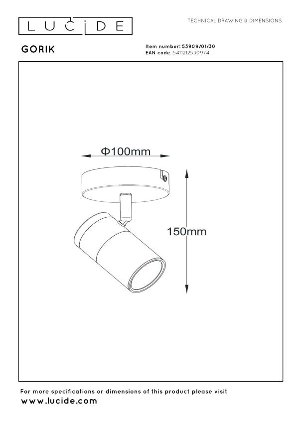 Lucide GORIK - Ceiling spotlight - 1xGU10 - Black - technical